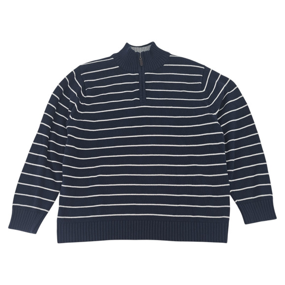LL Bean 1/4 Zip 100% Cotton Sweater Blue White Striped Long Sleeve Men's Size XL - Picture 1 of 4